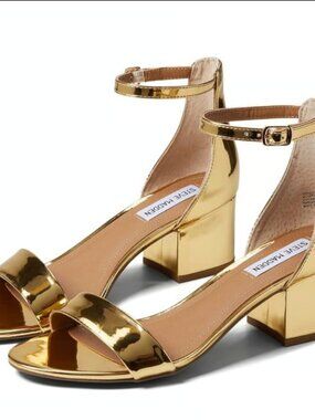 Steve Madden Women's Irenee Gold Sandals Platform Block Heels Ankle Strap, Sz 7M